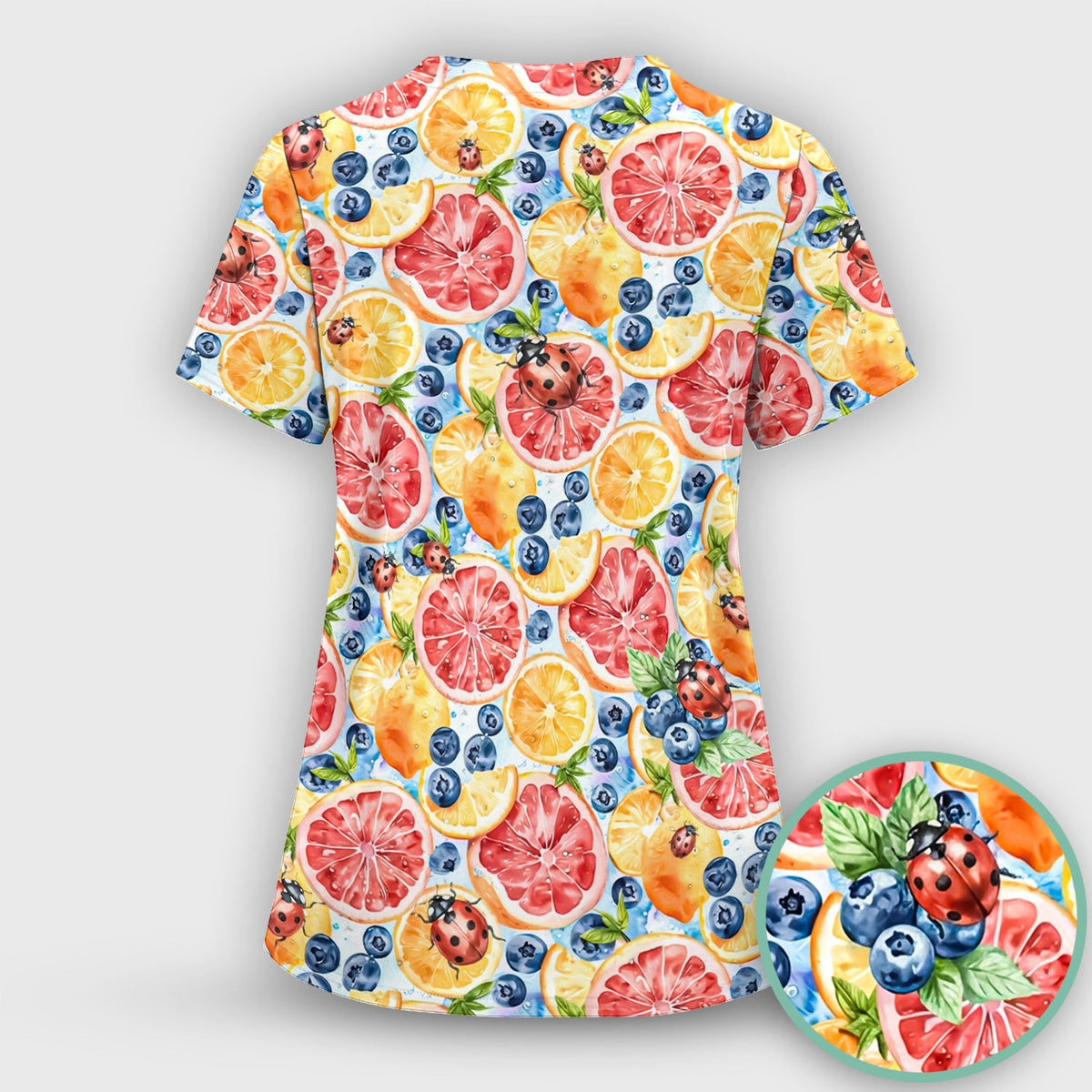 Citrus Berry Ladybug Nurse Scrub Top