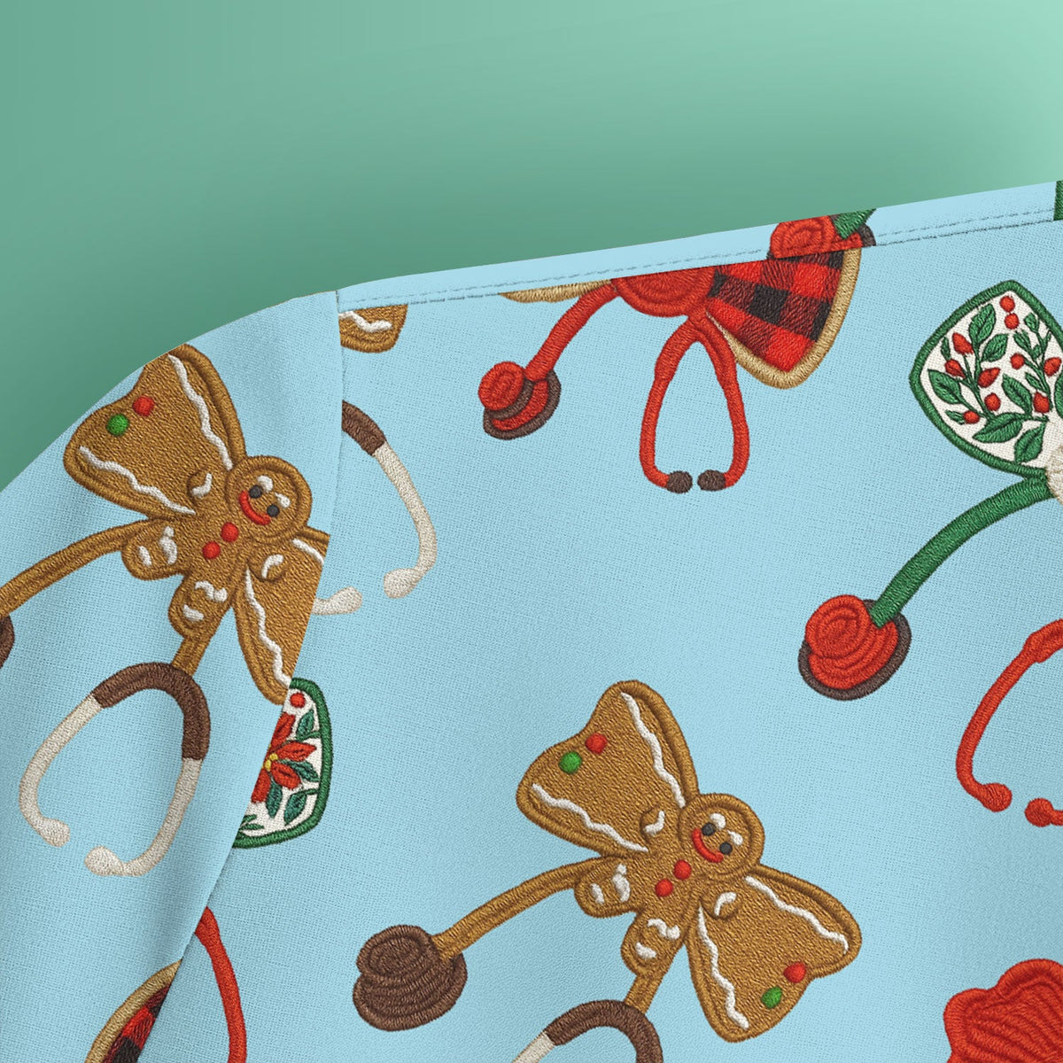 Christmas Stethoscope Bow Nurse Scrub Top
