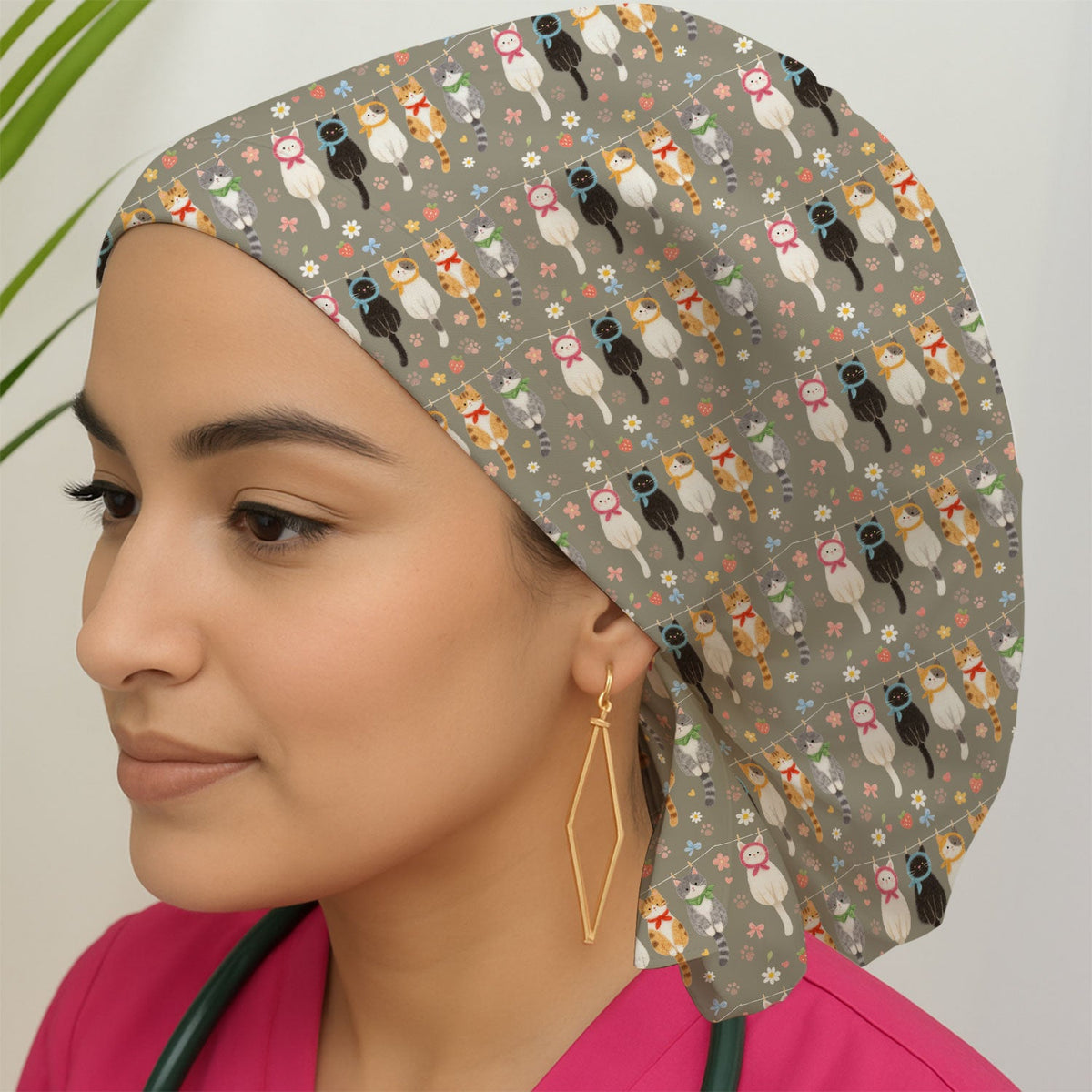 Cat Clothesline Scrub Cap