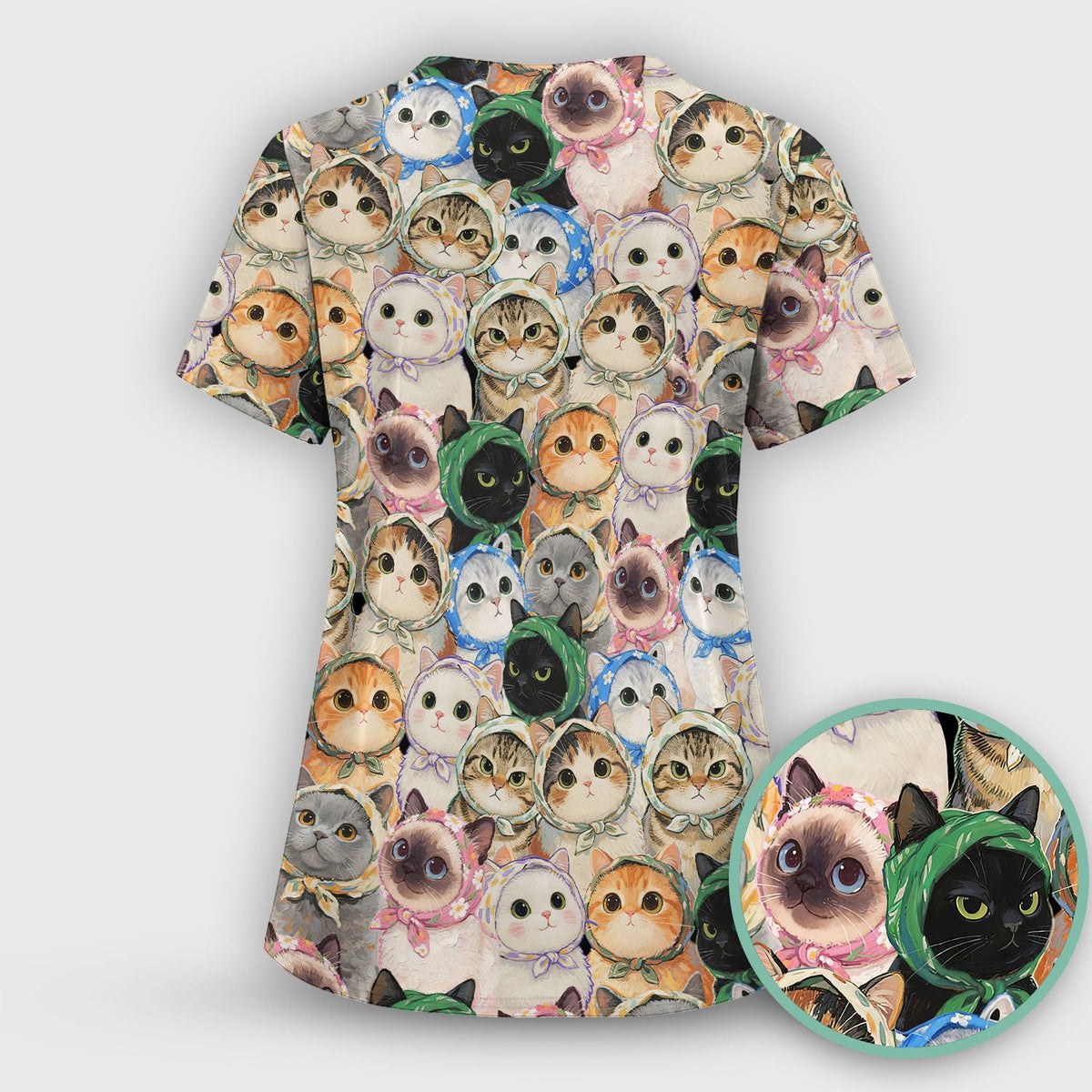 Adorable Multi Cat Portrait Nurse Scrub Set