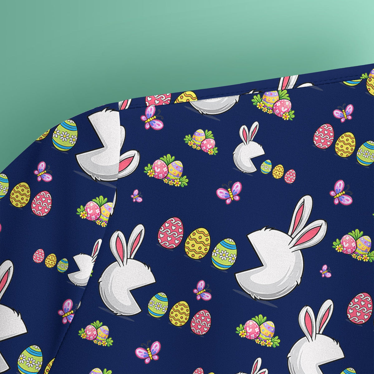 Easter Bunny and Colorful Eggs Print Scrub Top, Breathable Fabrics Nursing Uniform