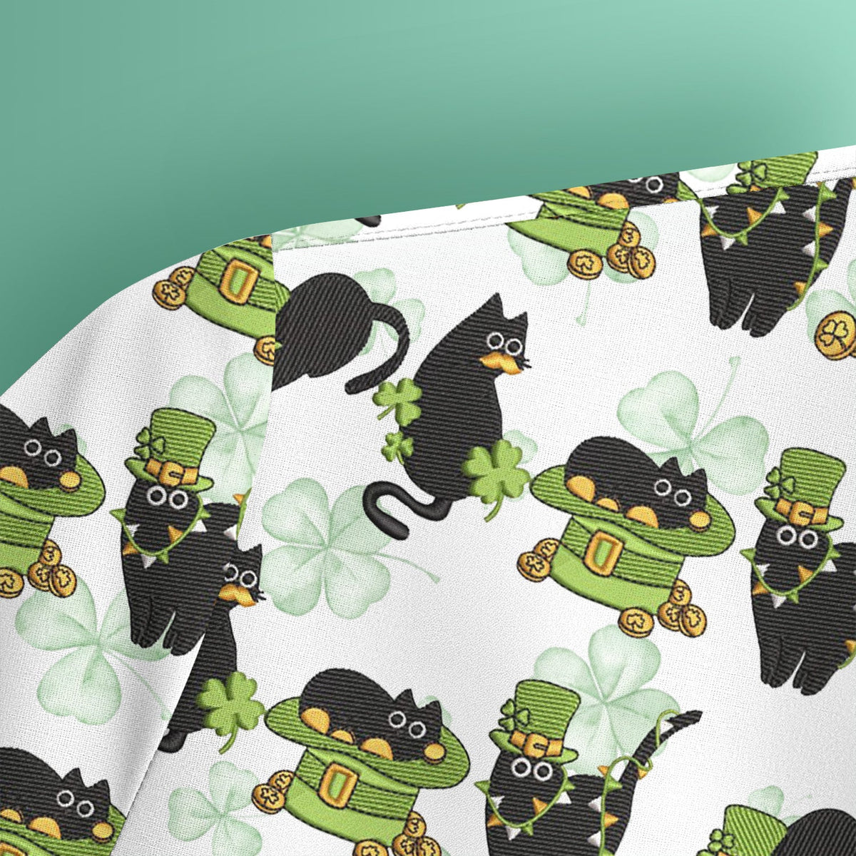 St Patrick Black Cat Clover Nurse Scrub Top
