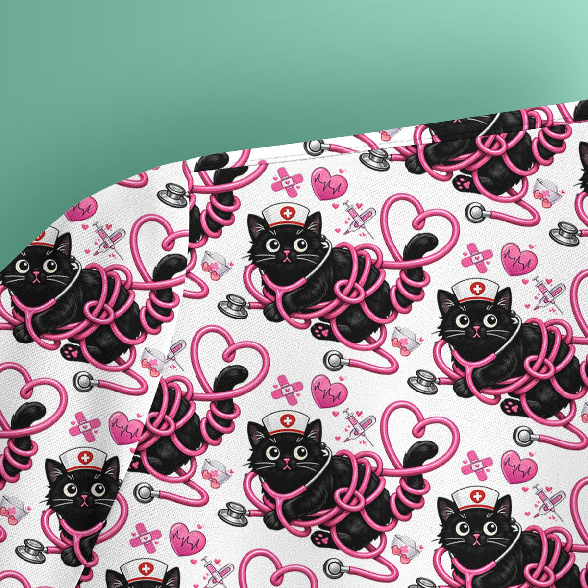 Valentine Cat Nurse Heart Scrub Top