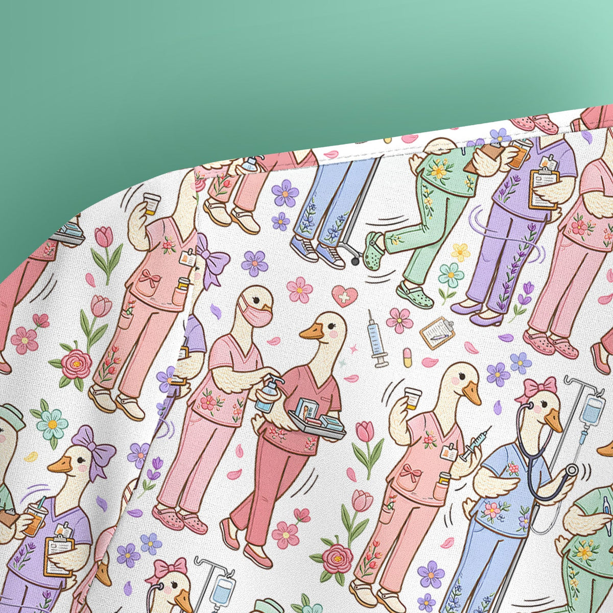 Goose Characters Floral Nurse Scrub Top