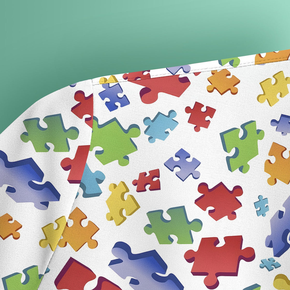 Colorful Scattered Puzzle Piece Nurse Scrub Top