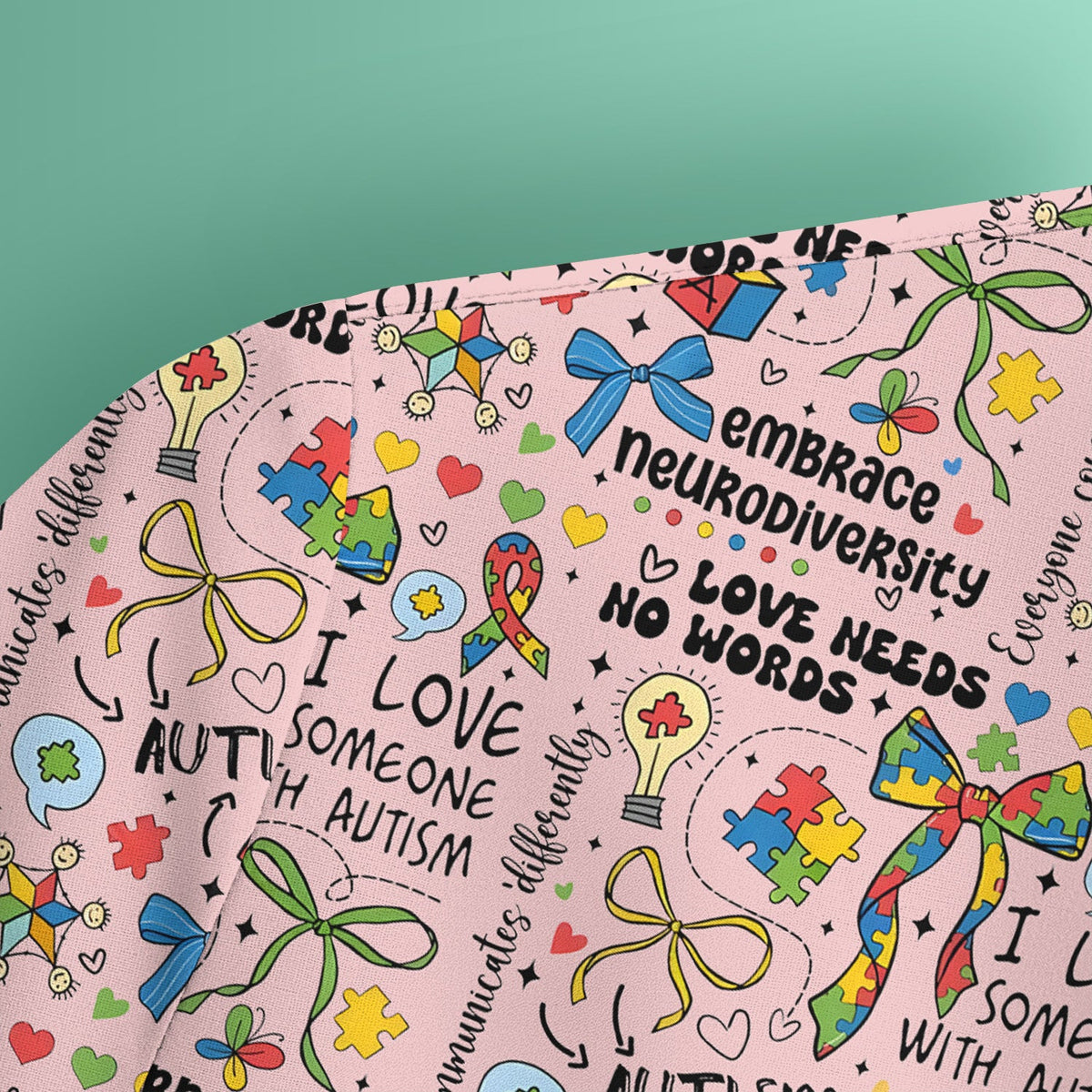 Autism Awareness Puzzle Ribbon Pastel Nurse Scrub Top