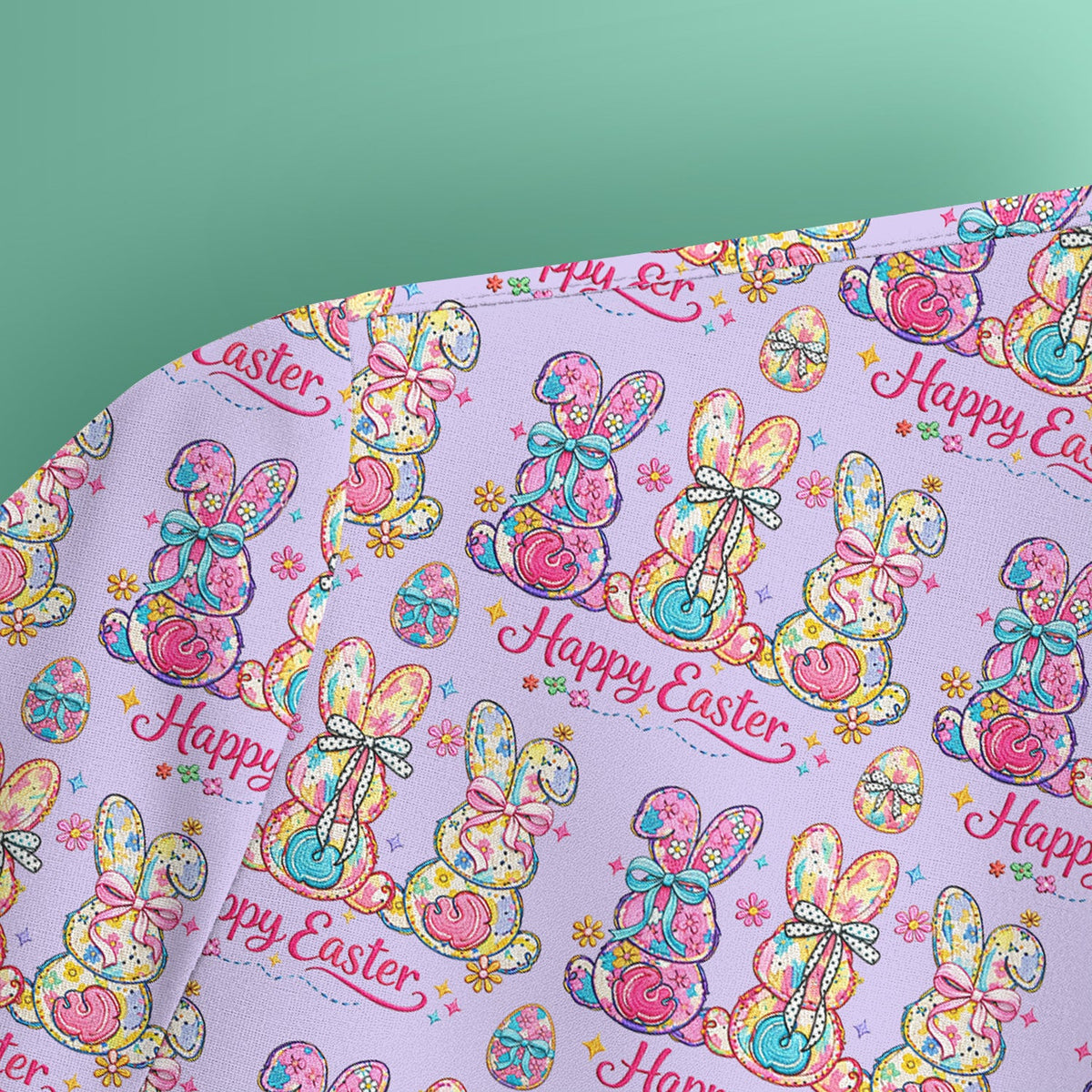 Pink Happy Easter Bunny Pattern Scrub Top, Comfortable Scrubs for Nurses