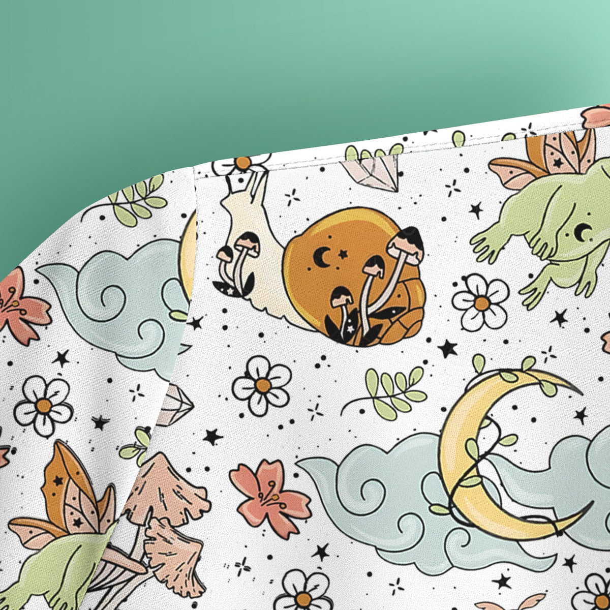 Whimsical Frog Moon Mushroom Nurse Scrub Top