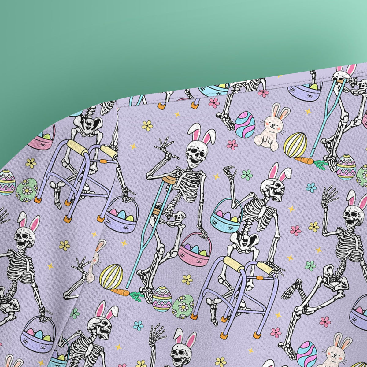 Fun Skeleton Bunny Nurse Scrub Top - Easter Gift