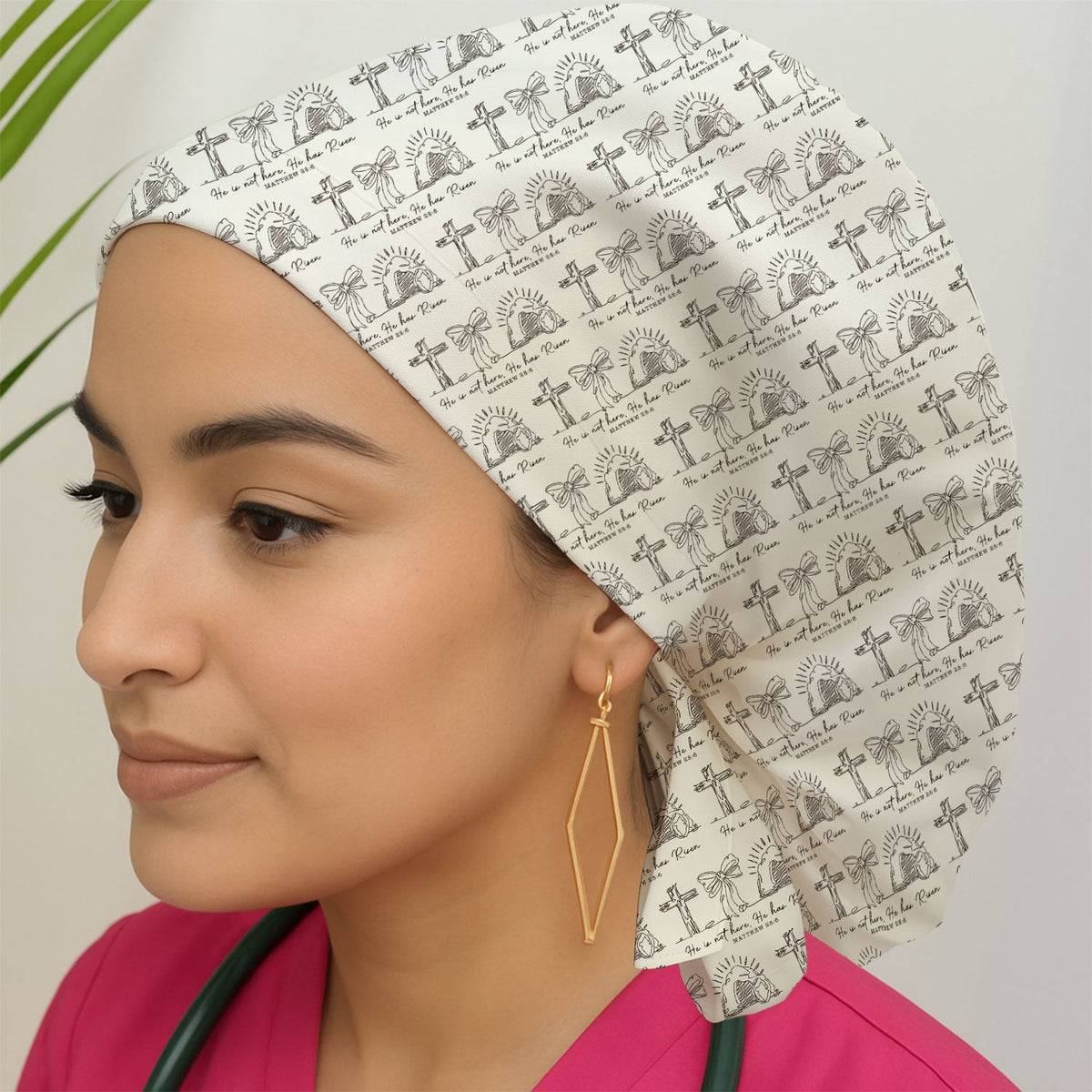 Christian Cross He Is Risen Scrub Cap - Easter Gift For Nurse