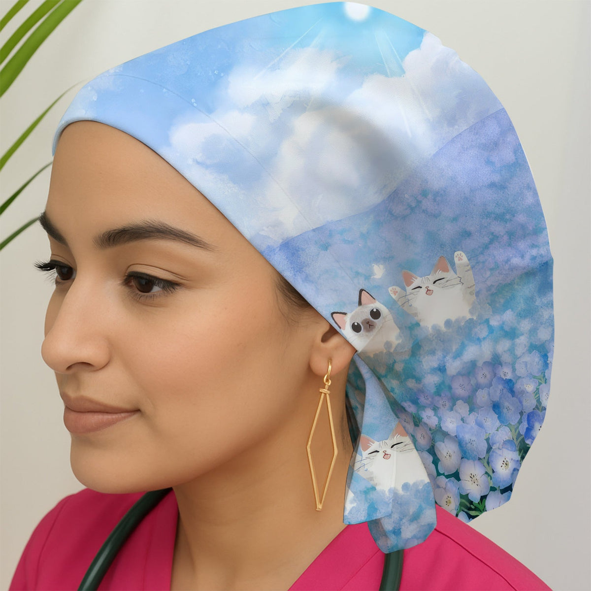 Dreamy Cat Cloud Hydrangea Scrub Cap