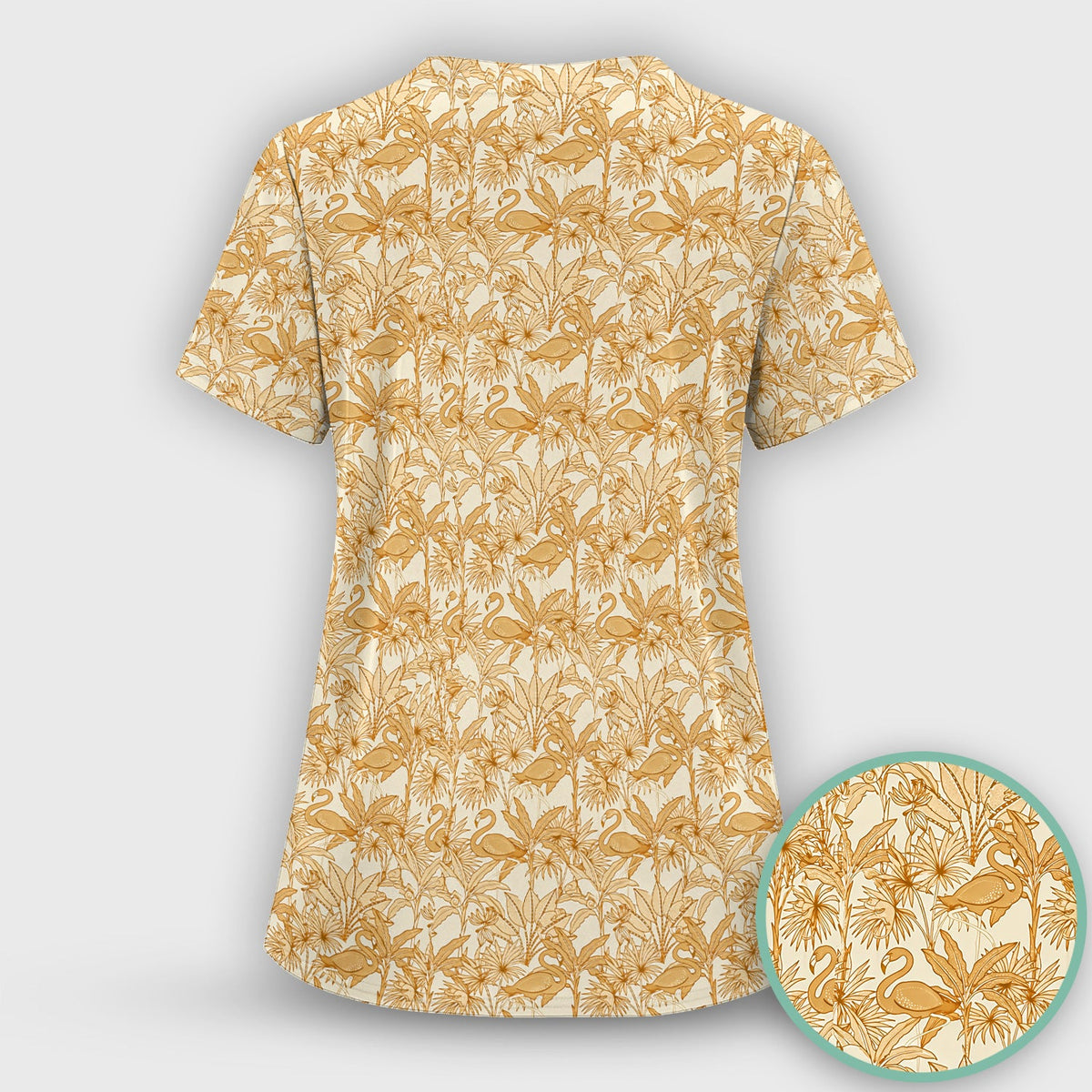 Tropical Flamingo Palm Leaves Nurse Scrub Top