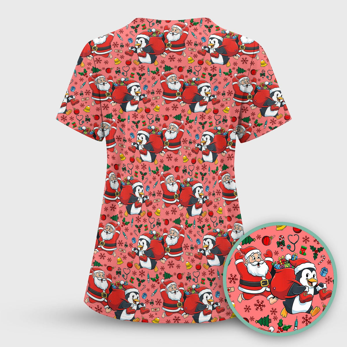 Penguin Santa Nurse Scrub Top - Christmas Gift