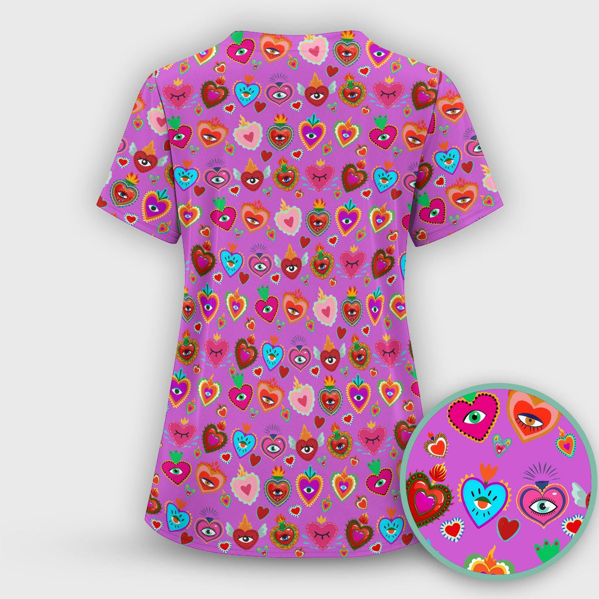 Valentine Colorful Sacred Heart Nurse Scrub Set