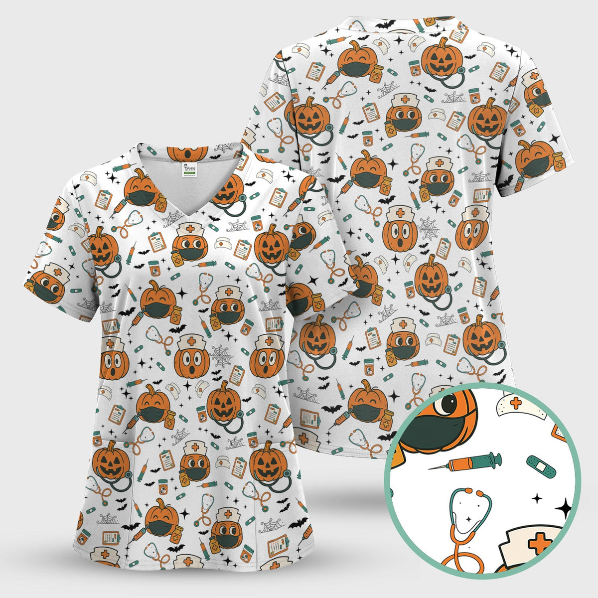 Spooky Holiday Nurse Scrub Top - Halloween Gift