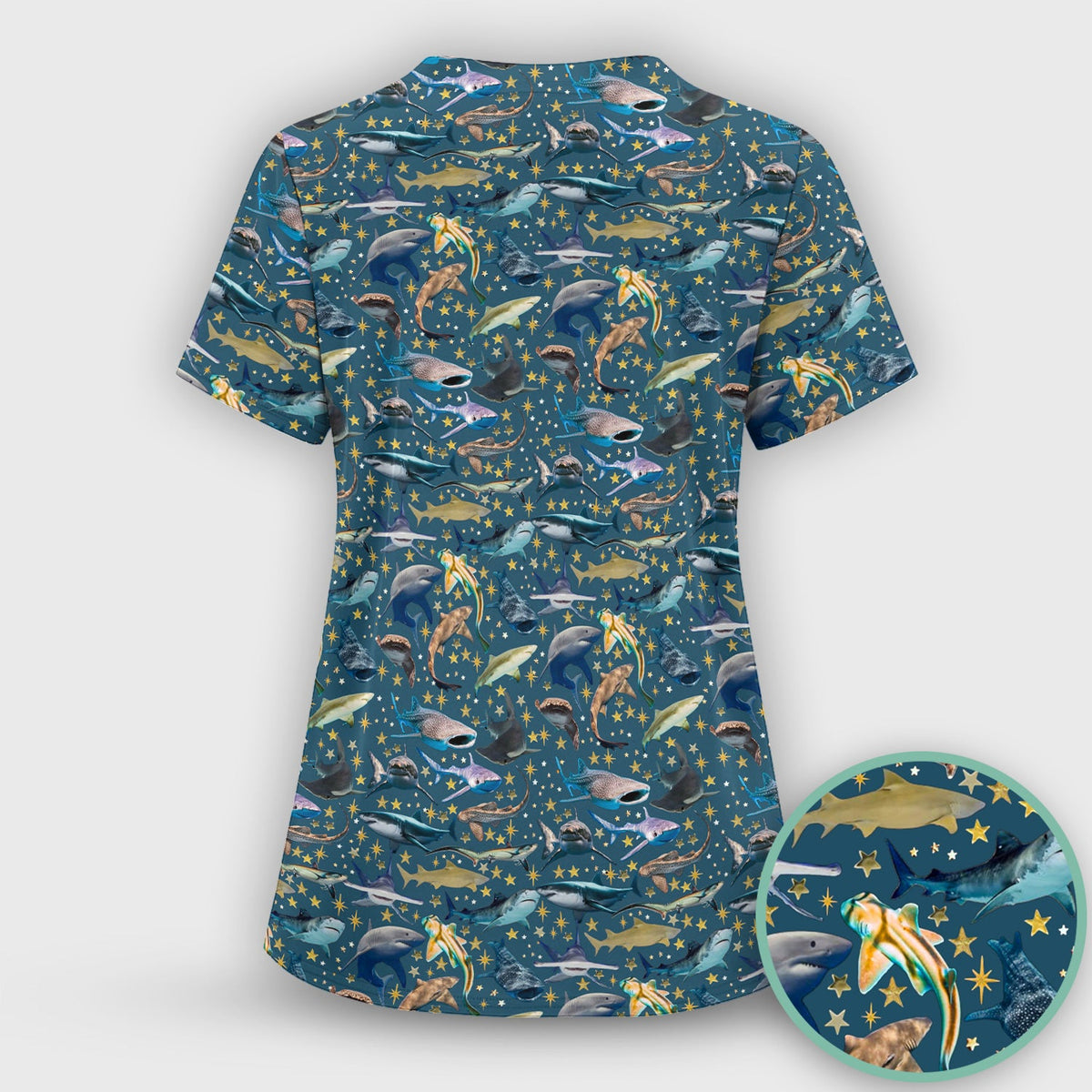 Colorful Shark Ocean Nurse Scrub Top