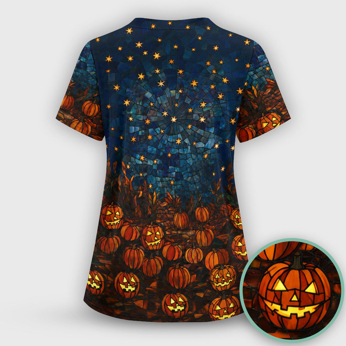 Skeleton Pumpkin Patch Nurse Scrub Top - Halloween Gift