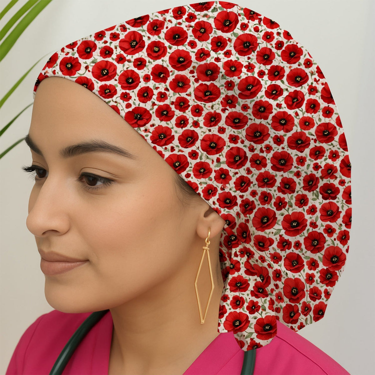 Red Poppy Flower Garden Scrub Cap
