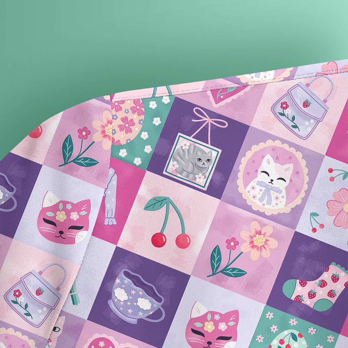 Pastel Cat Patchwork Kawaii Nurse Scrub Top