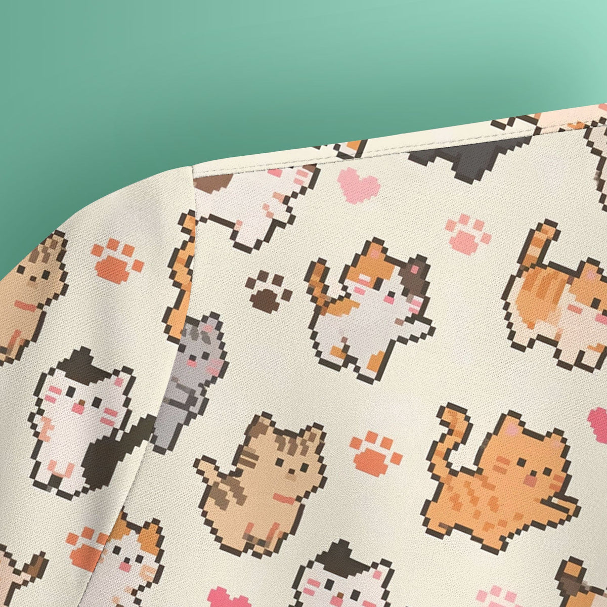Pixel Cat Heart Paw Nurse Scrub Top