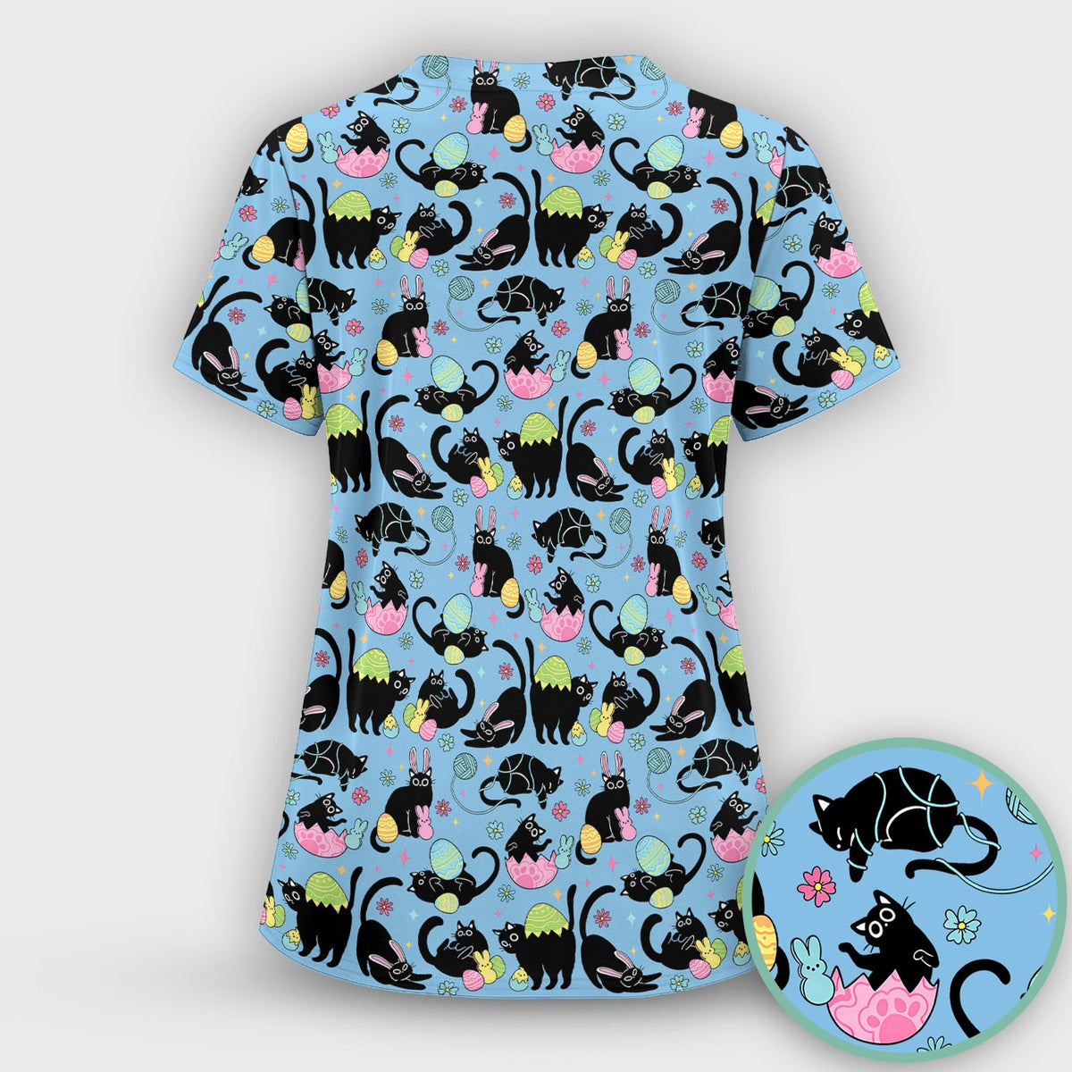 Black Cat Egg Nurse Scrub Top - Easter Gift