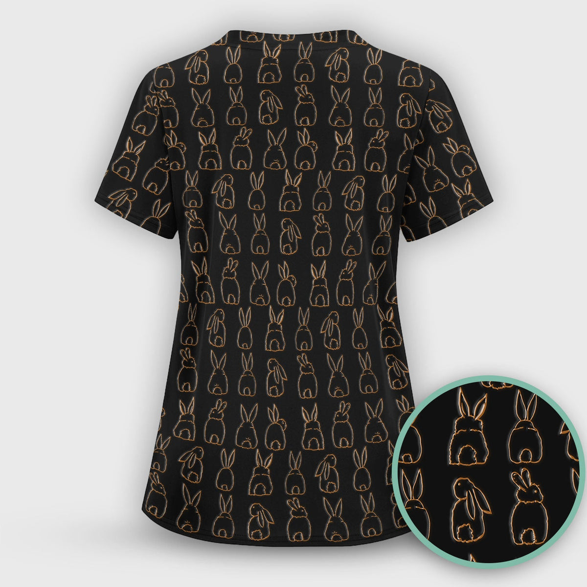 Cartoon Bunny Line Art Nurse Scrub Top - Easter Gift