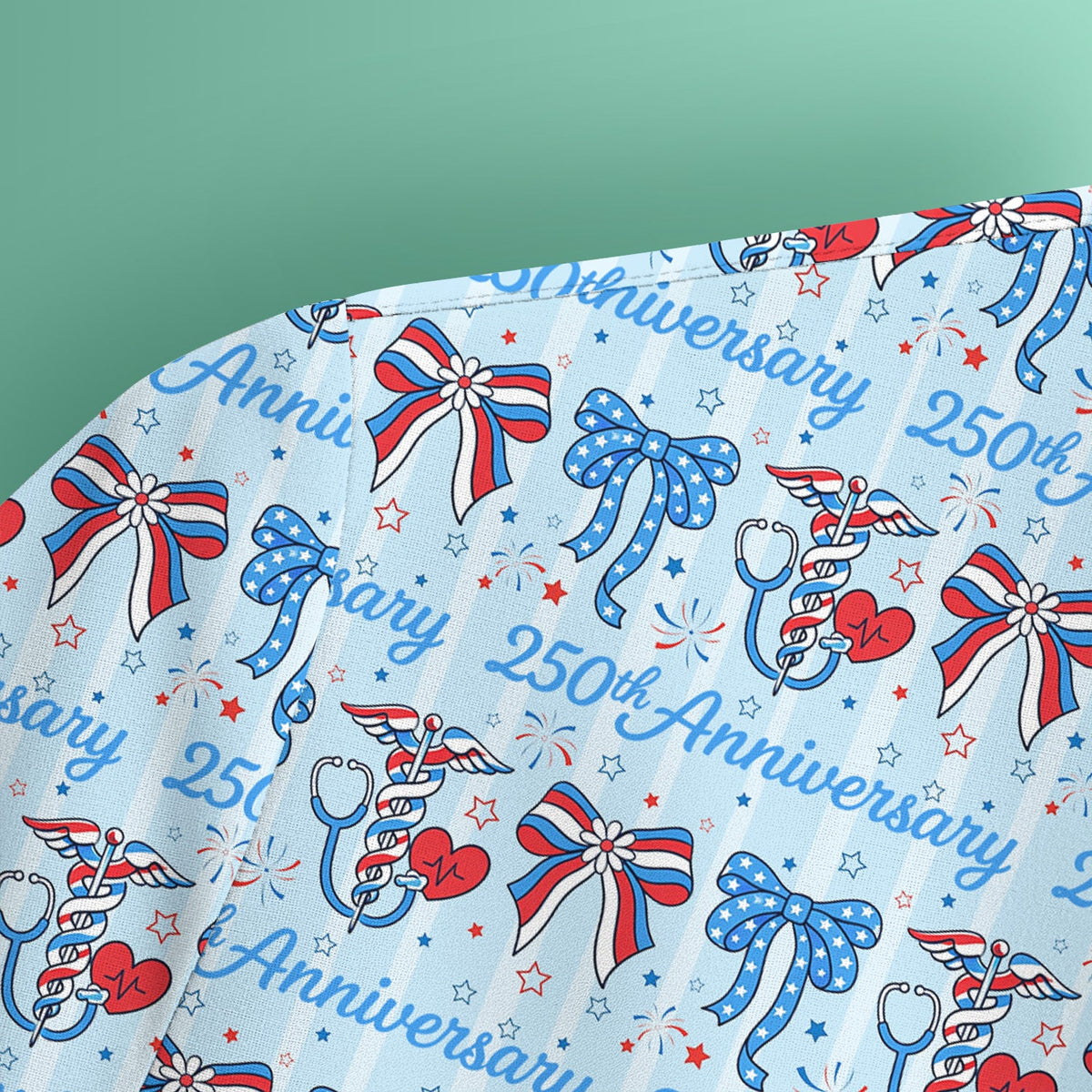 250th Anniversary Nurse Ribbon Heart Scrub Top