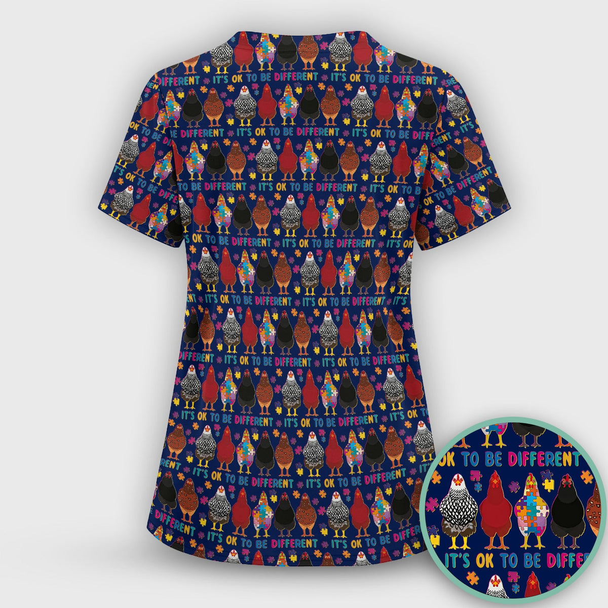 Autism Chicken It's OK To Be Different Nurse Scrub Set