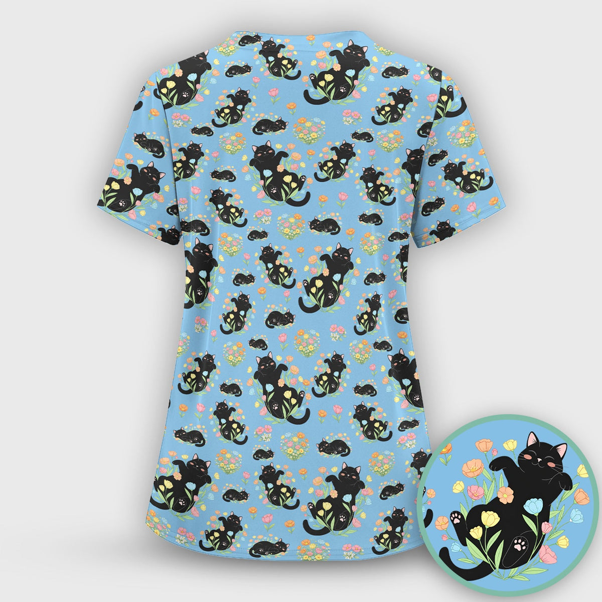 Cats Cute Poses Floral Nurse Scrub Set