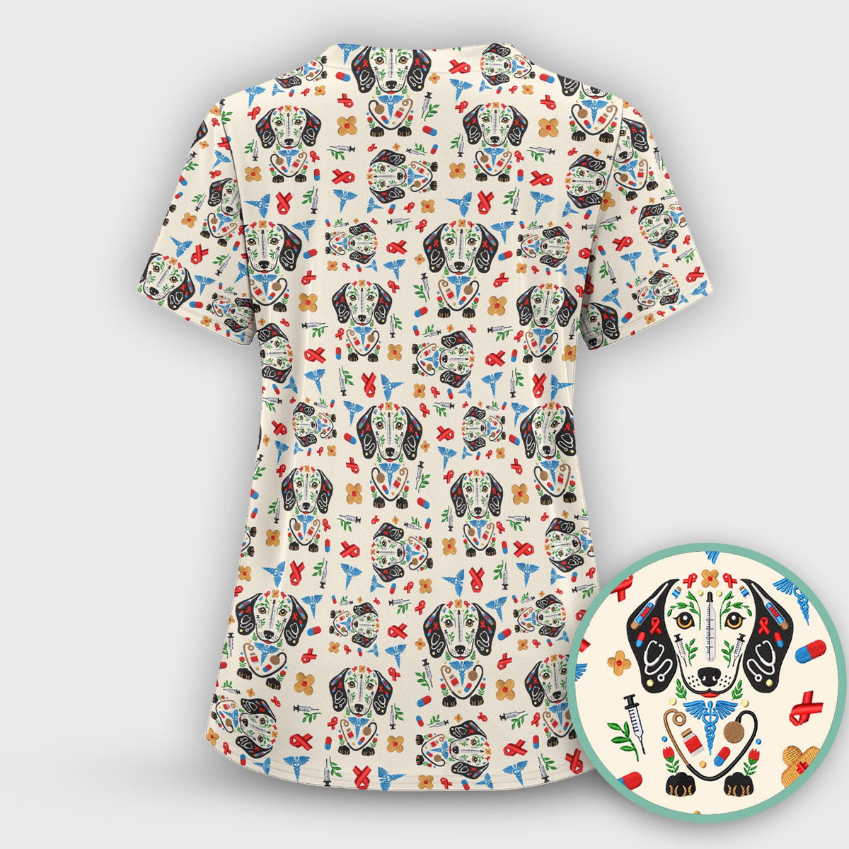 Dachshund Medical Icon Pattern Scrub Set, Women's Scrub Sets