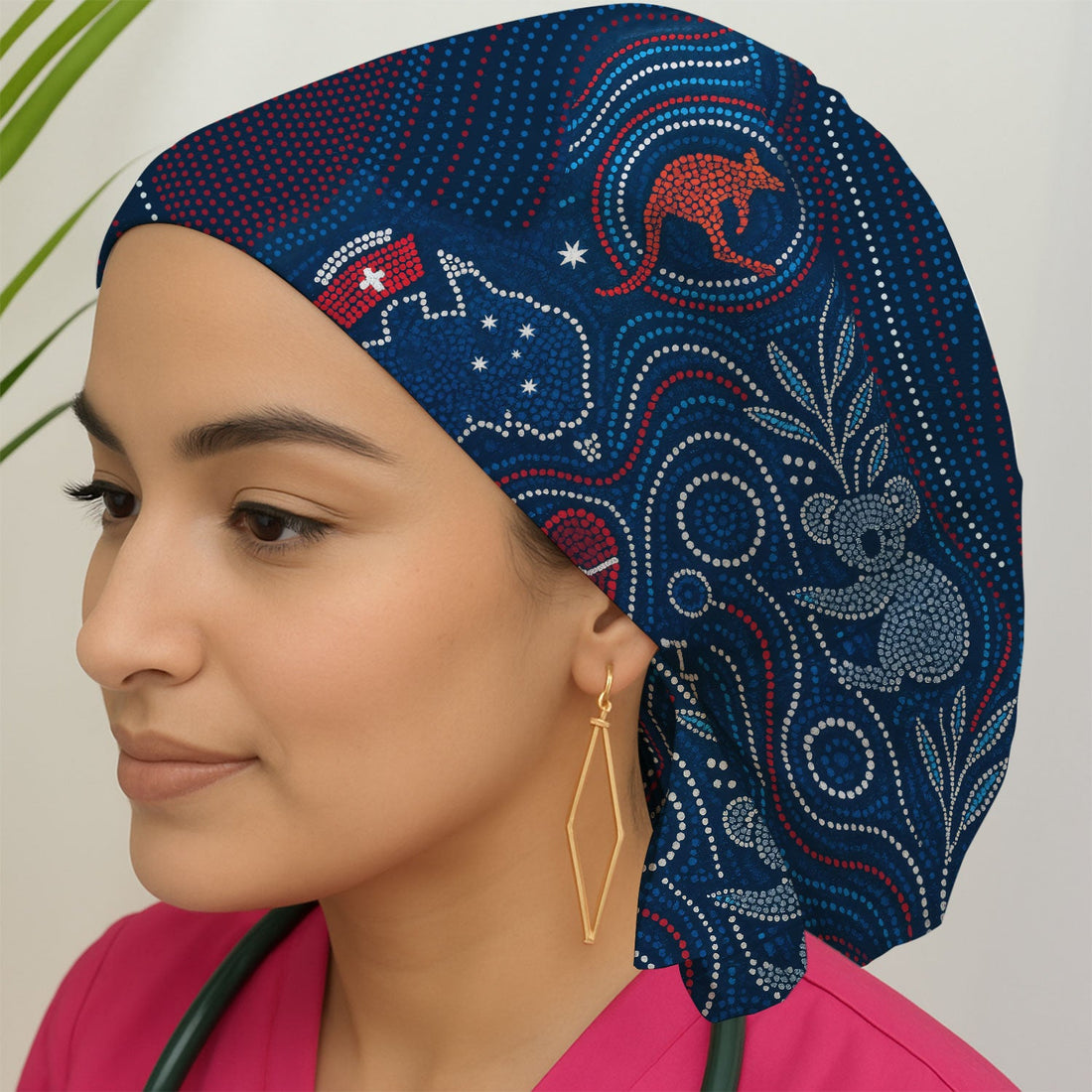 Aboriginal Dot Art Kangaroo Koala Scrub Cap