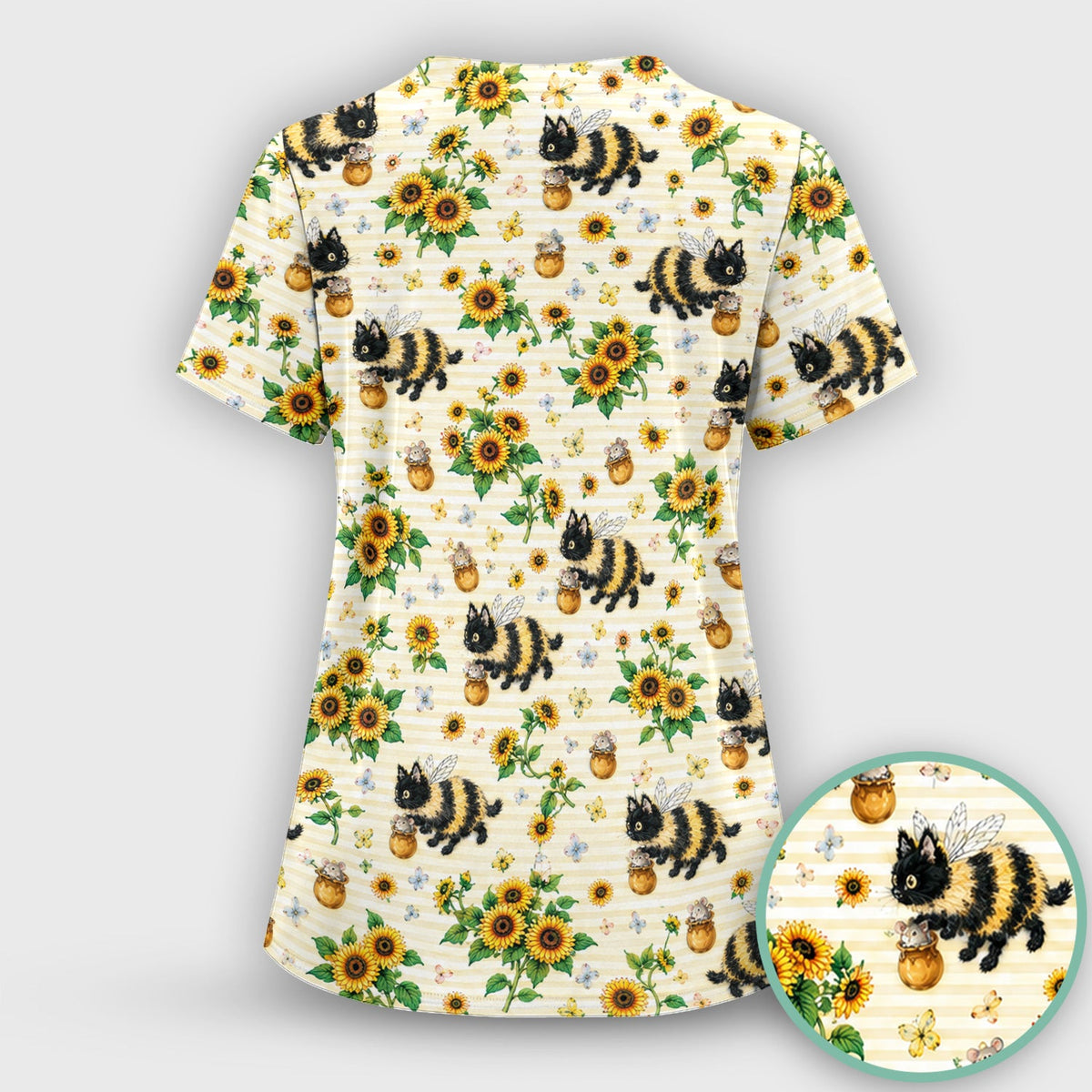 Bumblebee Cat Sunflower Nurse Scrub Set
