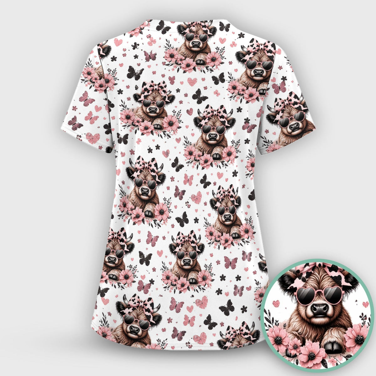 Cow Heart Sunglasses Nurse Scrub Top