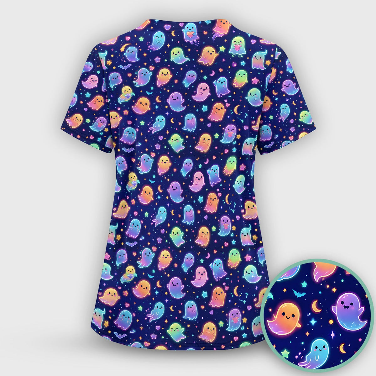 Neon Halloween Ghosts Nurse Scrub Set