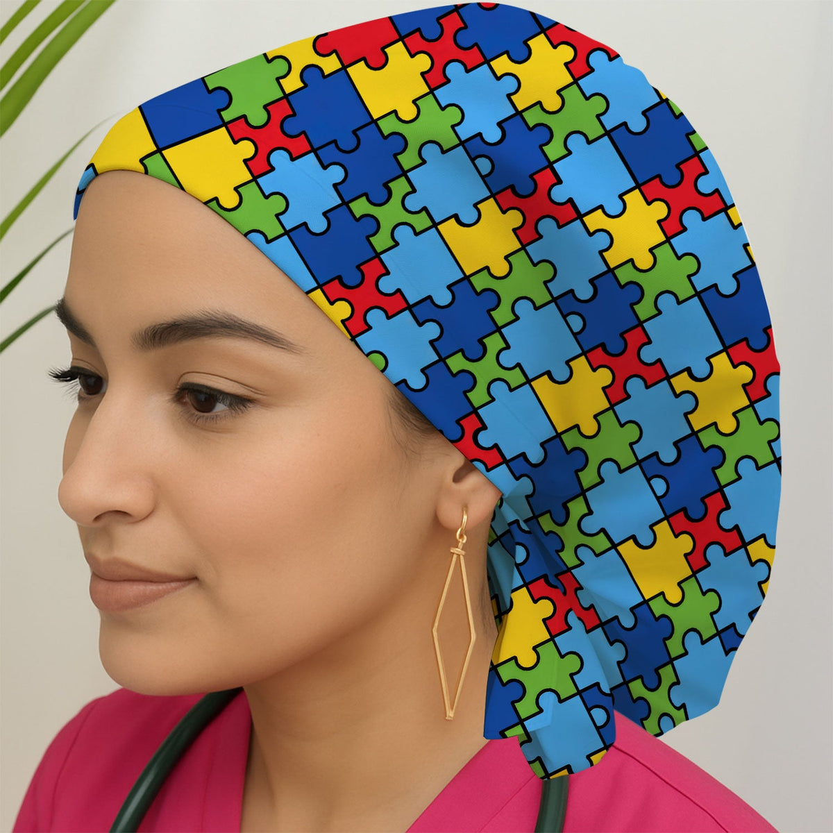 Autism Support Squad Puzzle Ribbon Scrub Cap