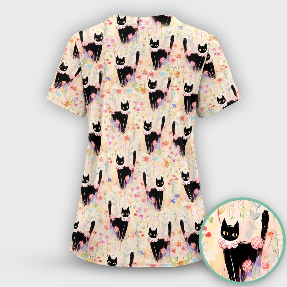Black Cat Floral Garden Nurse Scrub Set