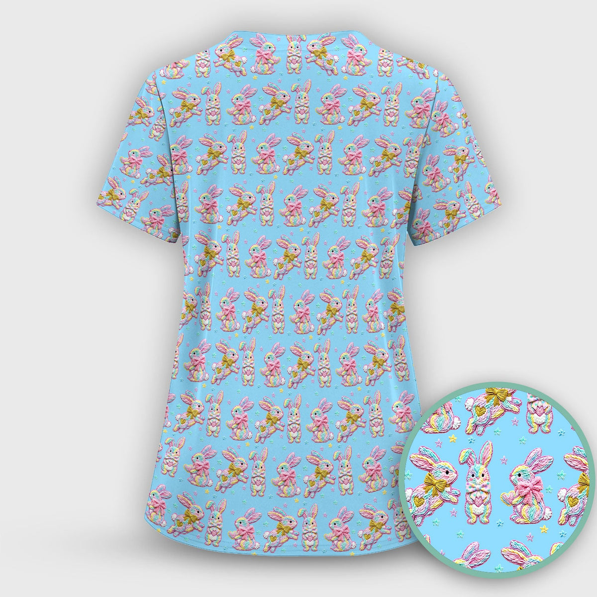 Cartoon Bunny Nurse Scrub Top - Easter Gift