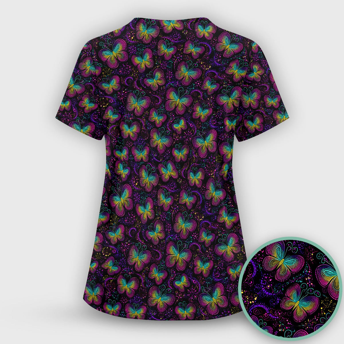Neon Butterfly Swirl Nurse Scrub Set
