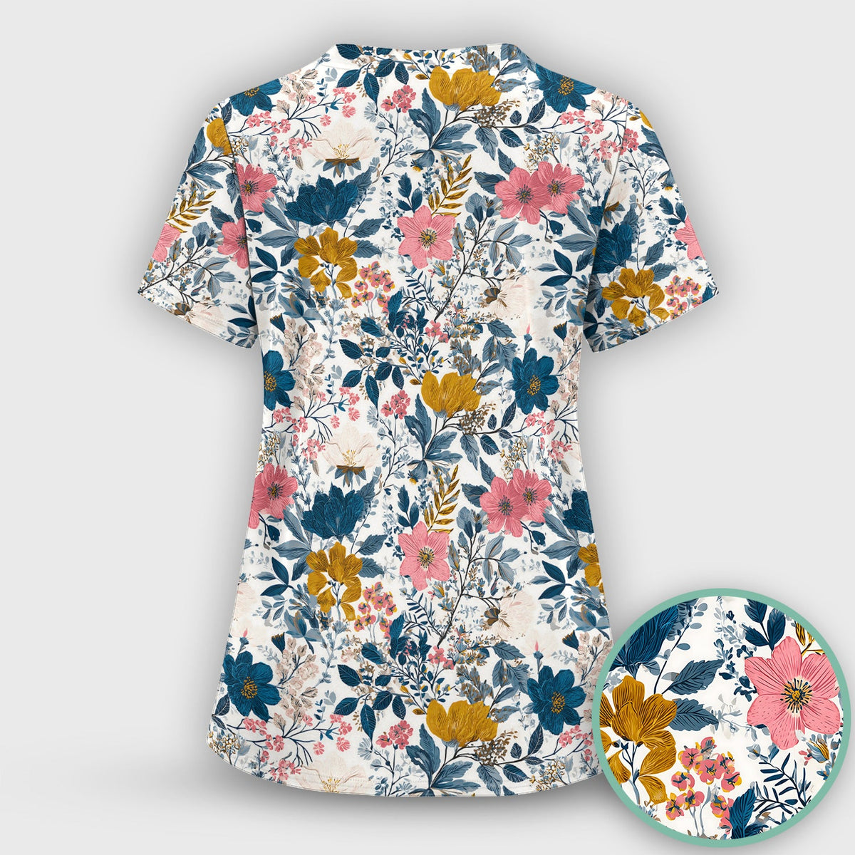 Elegant Floral Garden Bloom Nurse Scrub Top