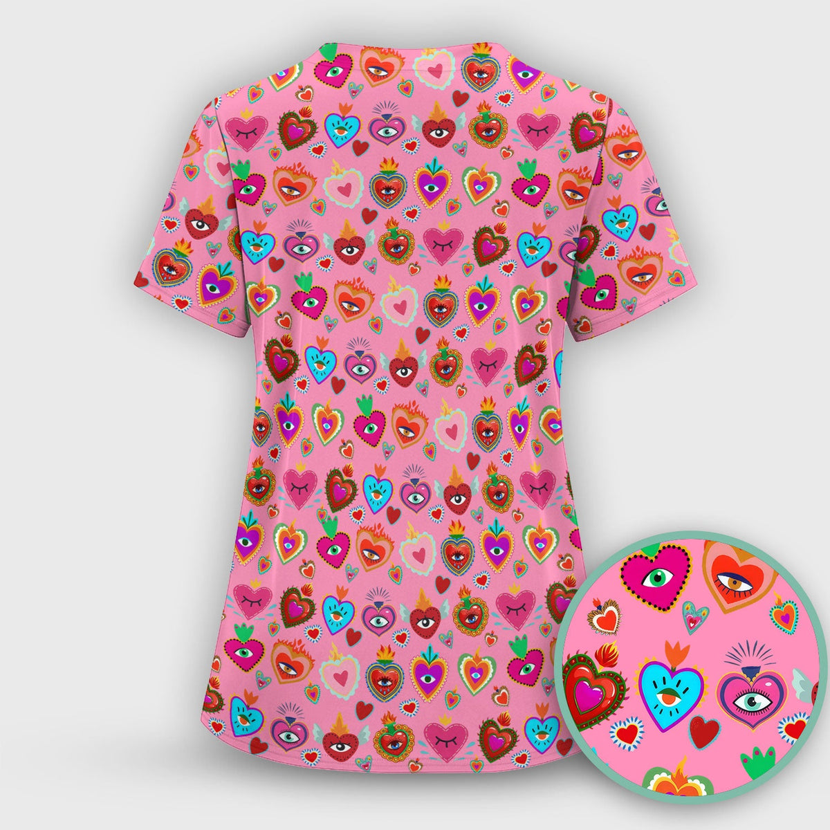 Valentine Colorful Sacred Heart Nurse Scrub Set