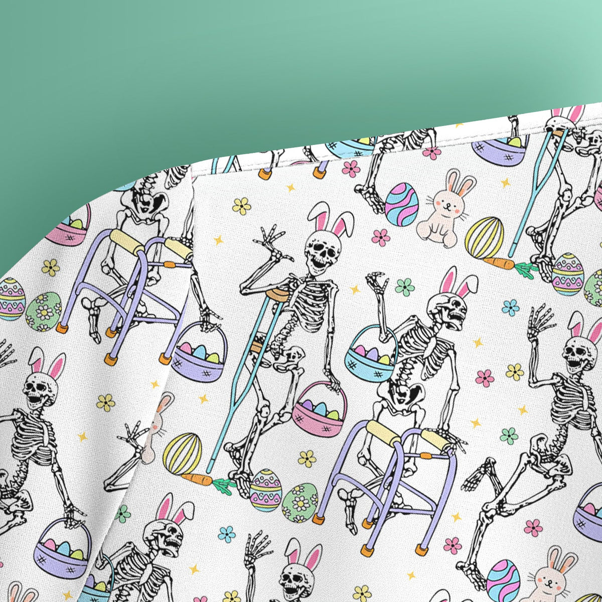 Fun Skeleton Bunny Nurse Scrub Top - Easter Gift