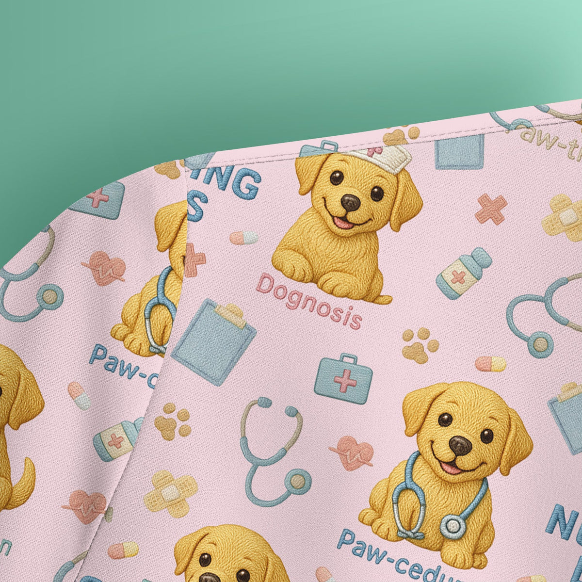 Labrador Nursing Scrub Top, Cute Dog Pattern Nurse Uniform,  Comfortable Scrubs For Nurses