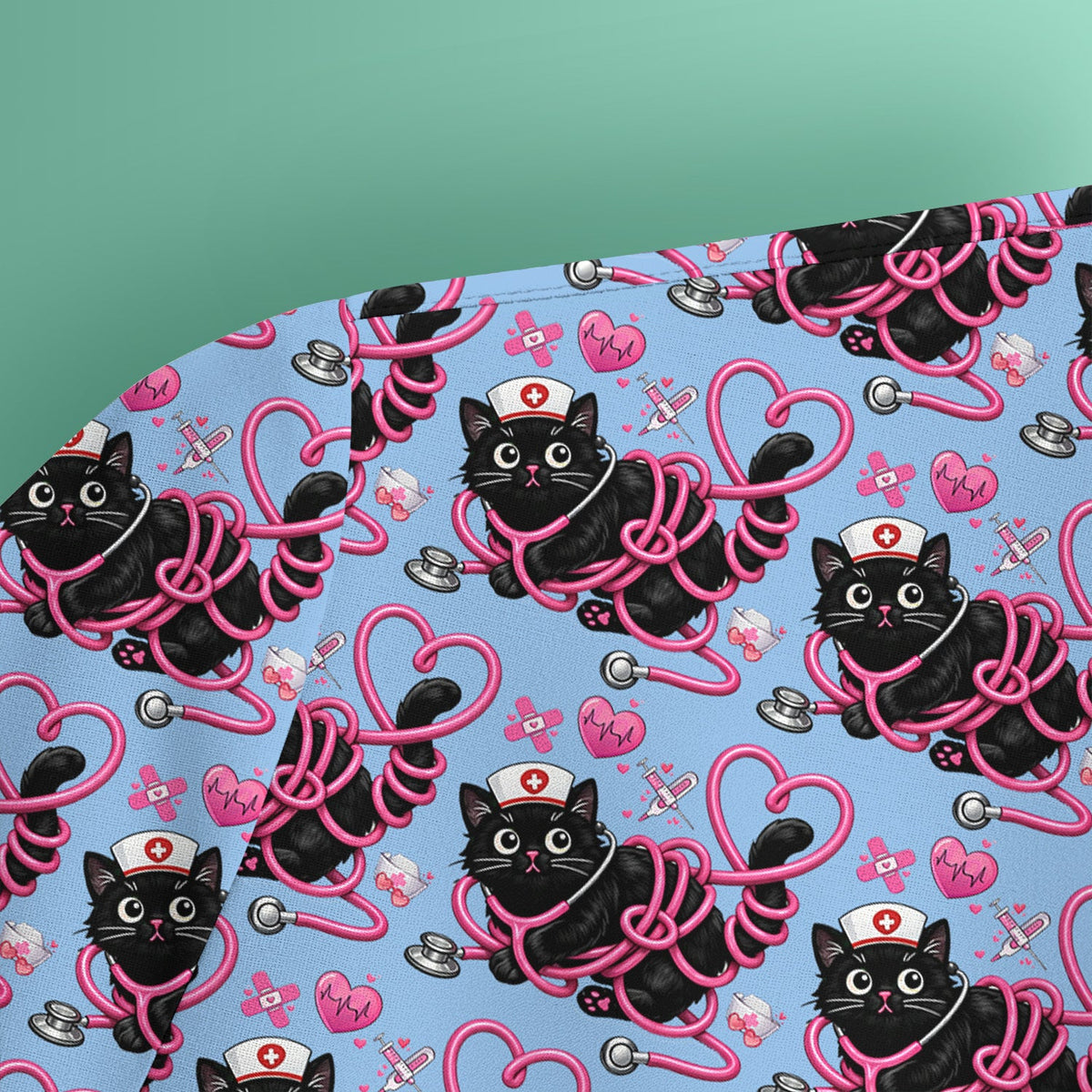 Valentine Cat Nurse Heart Scrub Top