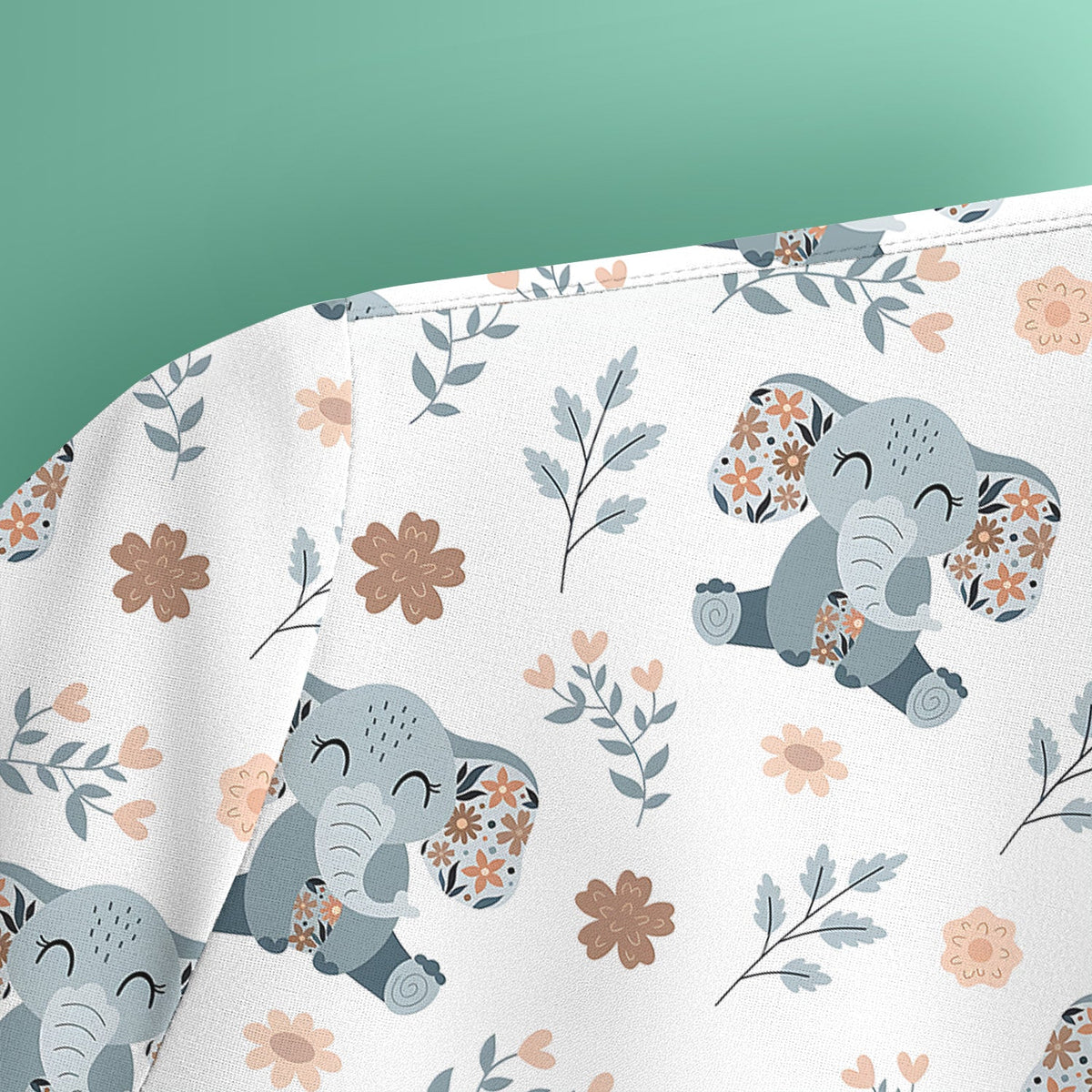 Cute Elephant Floral Print Scrub Top, Comfortable Scrubs for Nurses