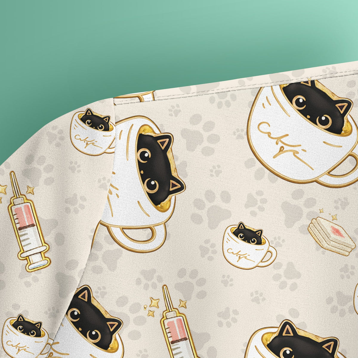 Coffee Cat Nurse Scrub Top