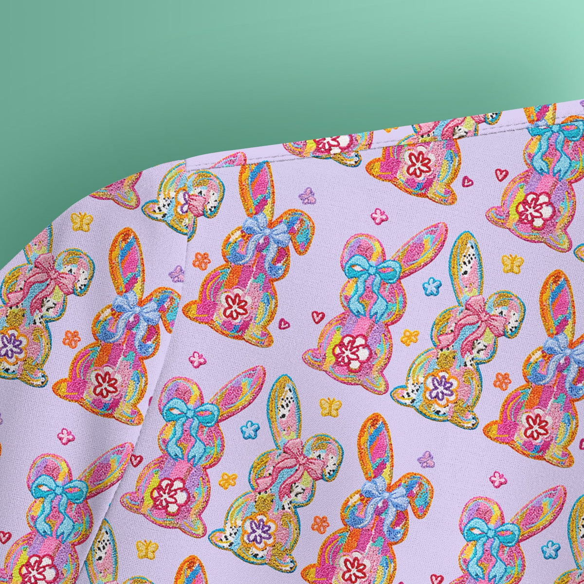 Cute Pastel Bunny Floral Pattern Scrub Top, Comfortable Scrubs for Nurses, Easter