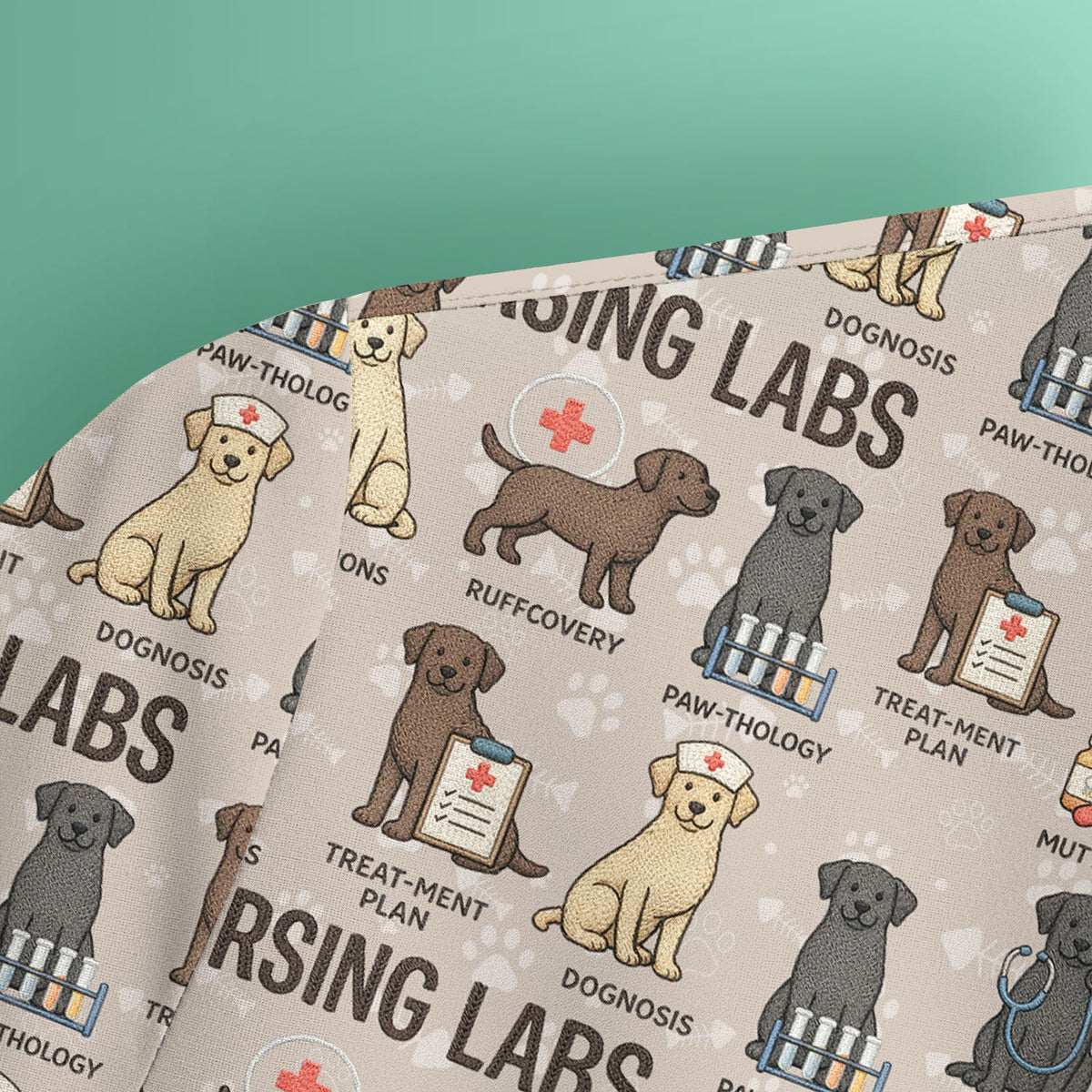 Playful Nursing Labs Dog Pattern Scrub Top, Comfortable Scrubs for Nurses