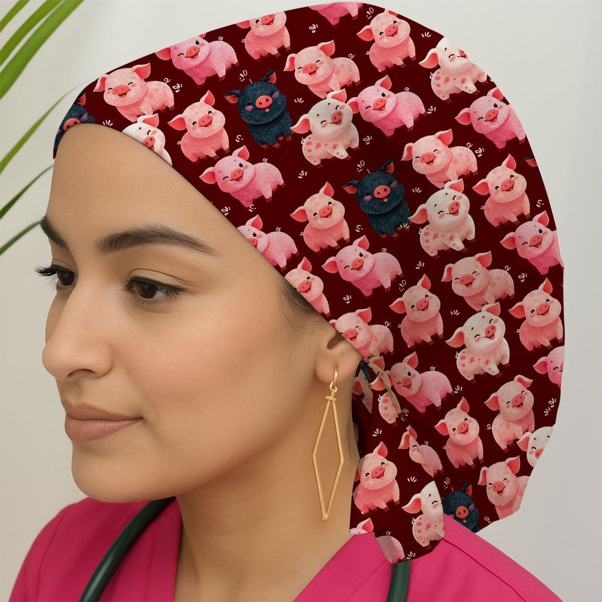 Farm Pig Cartoon Scrub Cap