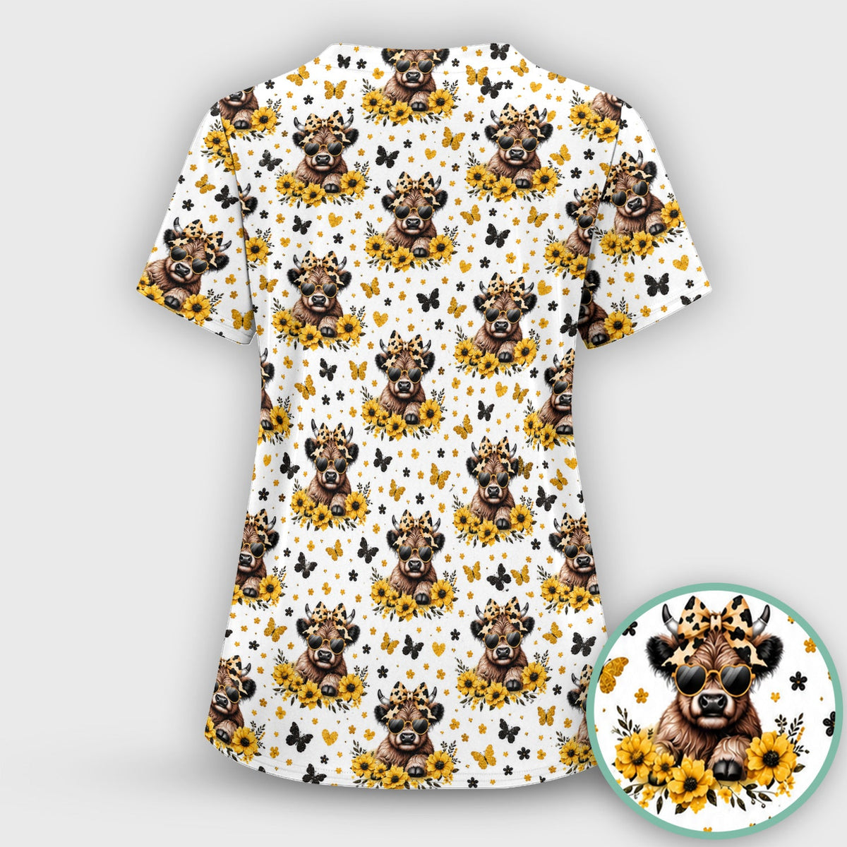 Sassy Highland Cow Sunflower Nurse Scrub Set