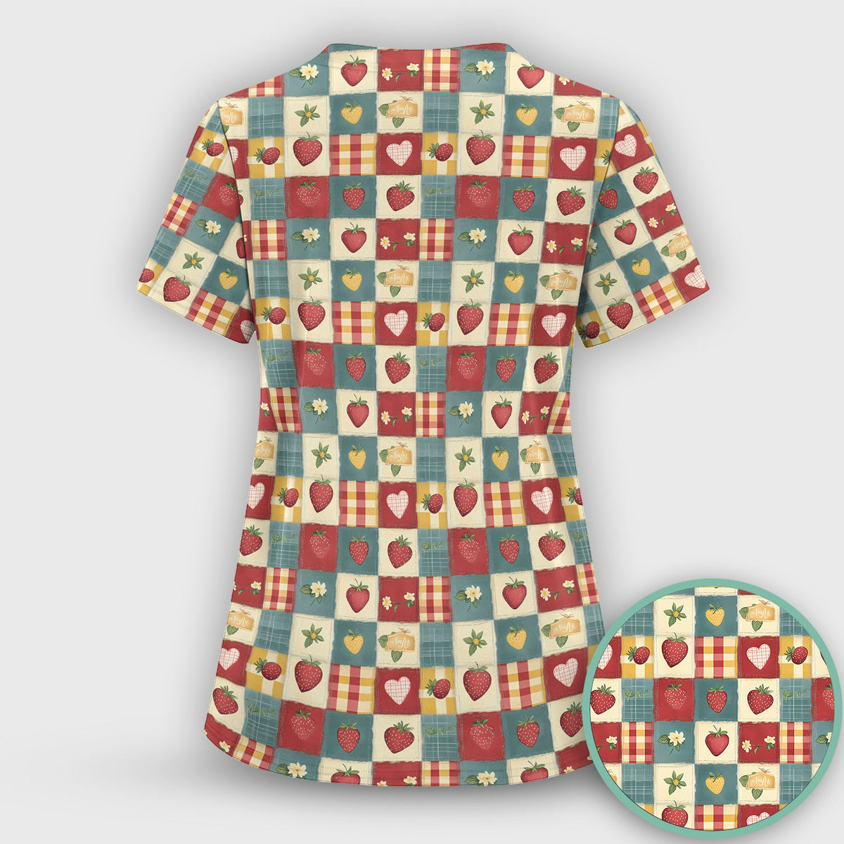 Strawberry Floral Patchwork Nurse Scrub Set